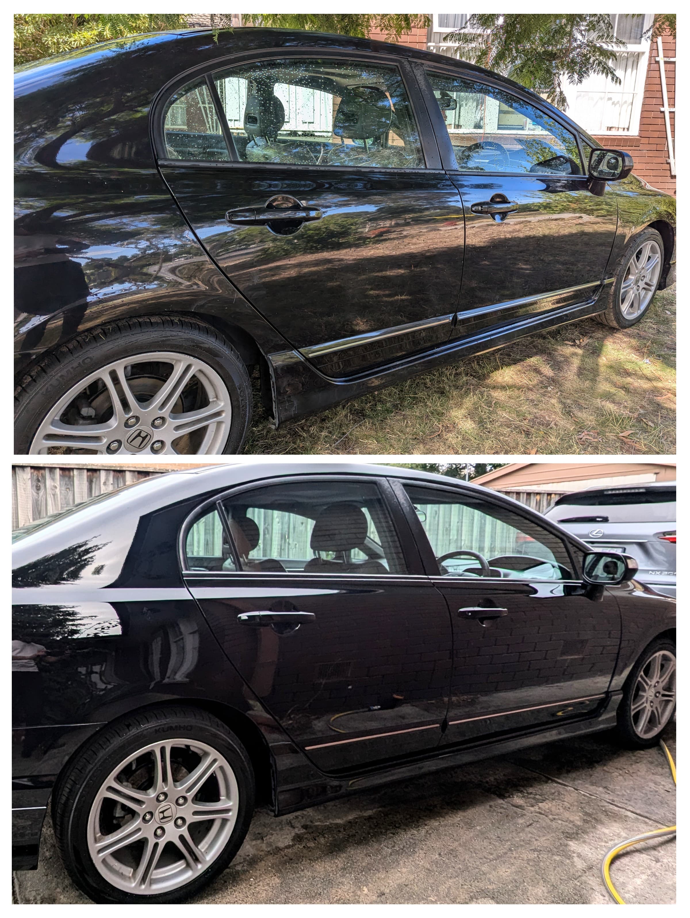 Before and after paint correction — side profile